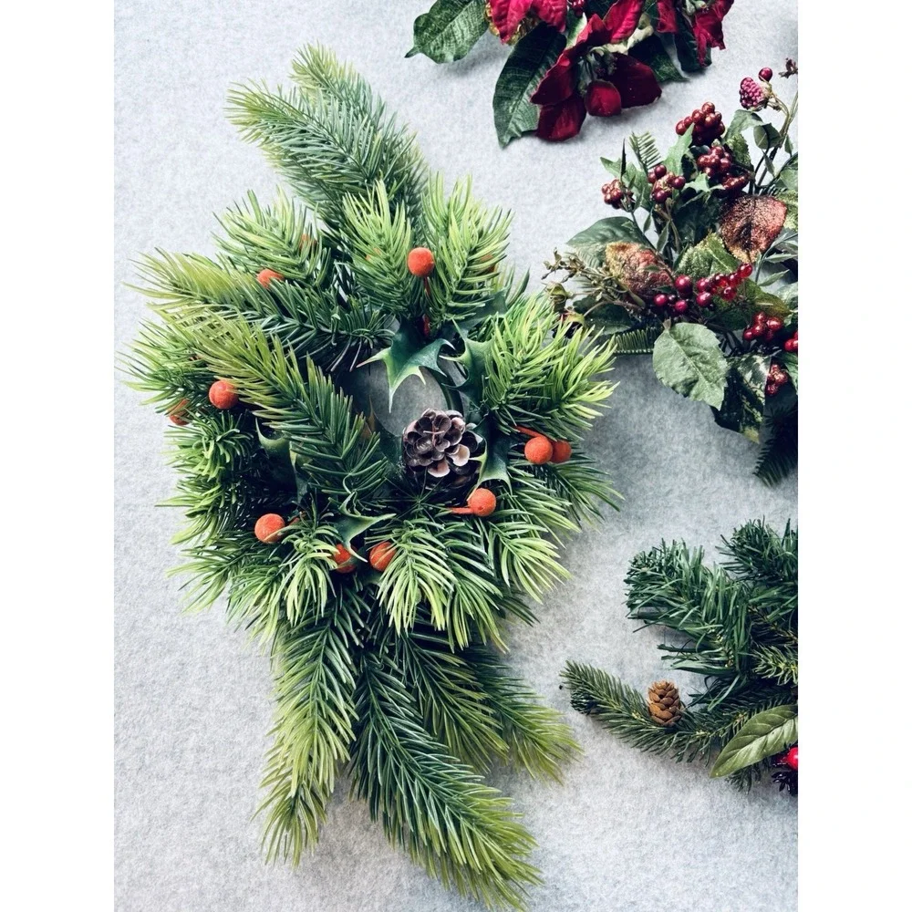 Vintage Lot MCM Plastic Christmas Candle Wreath Rings & Decor -Holly Berries